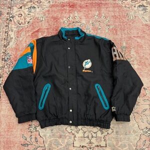 Vintage Starter Miami Dolphins Jacket L NFL Pro Line Puffer Coat Black Blue 90s